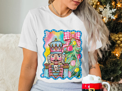 Festive Nutcracker and Tree Graphic Tee for Holiday Cheer
