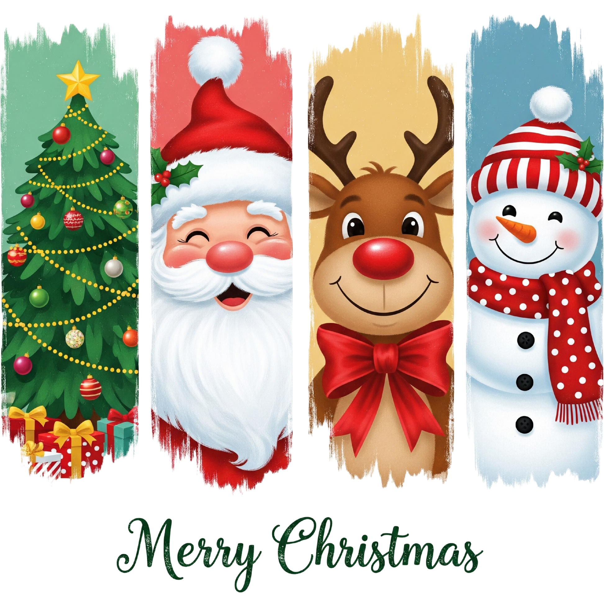 Merry Christmas Santa Tree Reindeer Snowman Poster