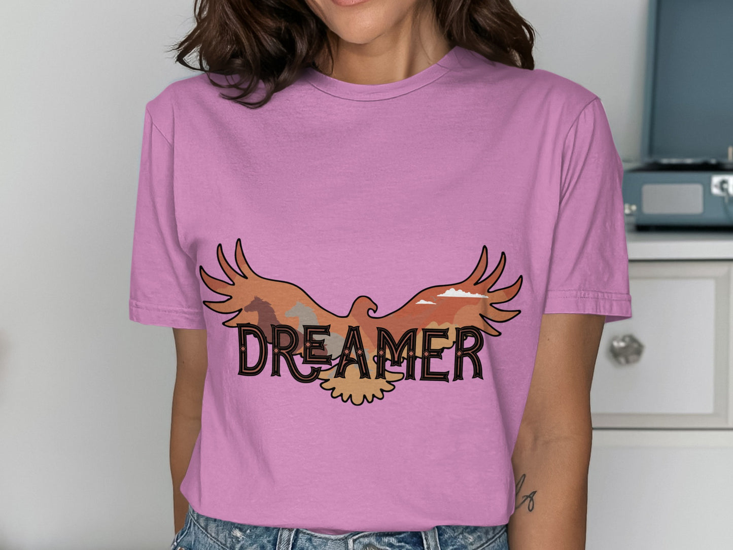 Dreamer Eagle Design Graphic Tee Shirt