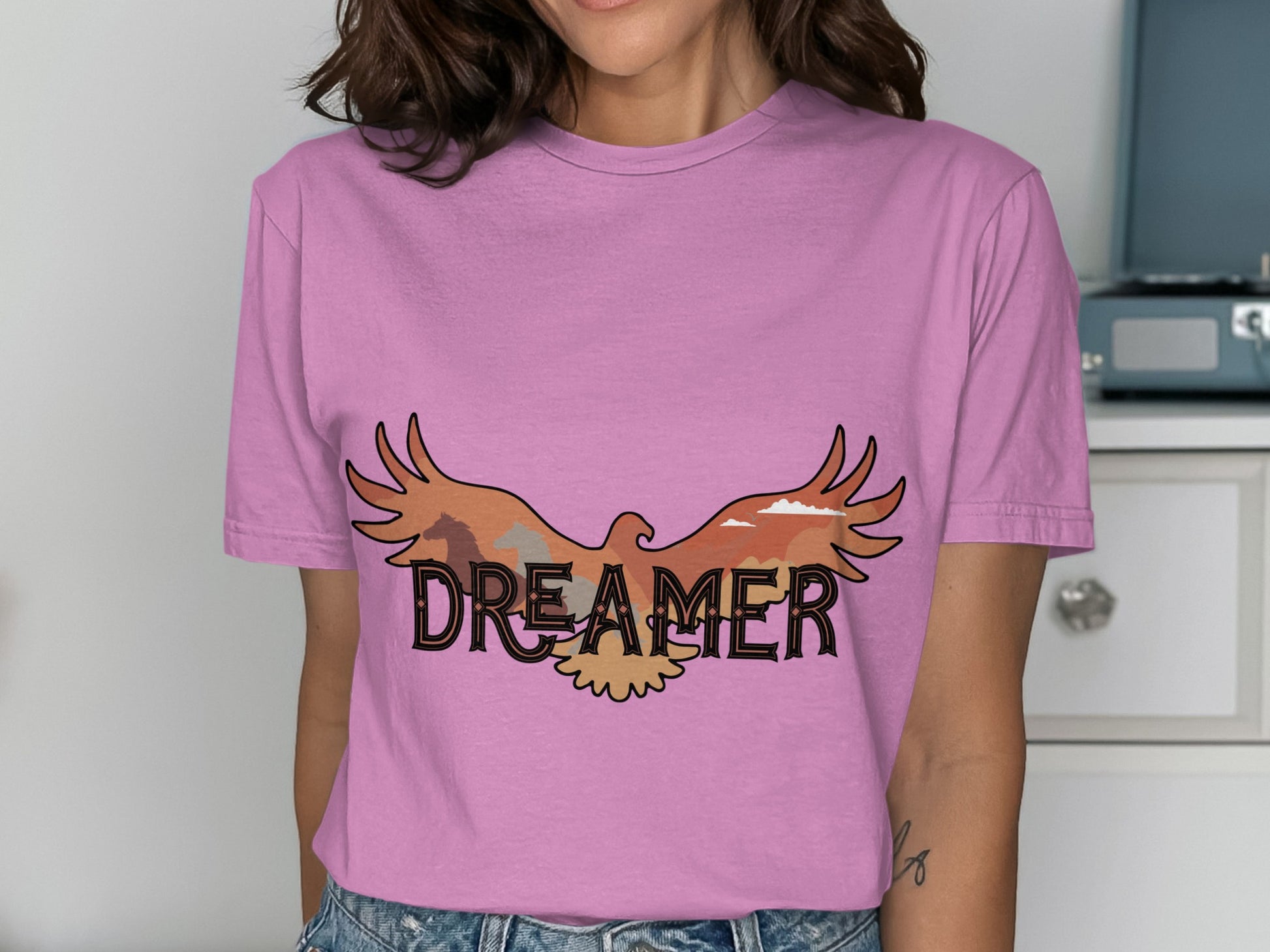 Dreamer Eagle Design Graphic Tee Shirt