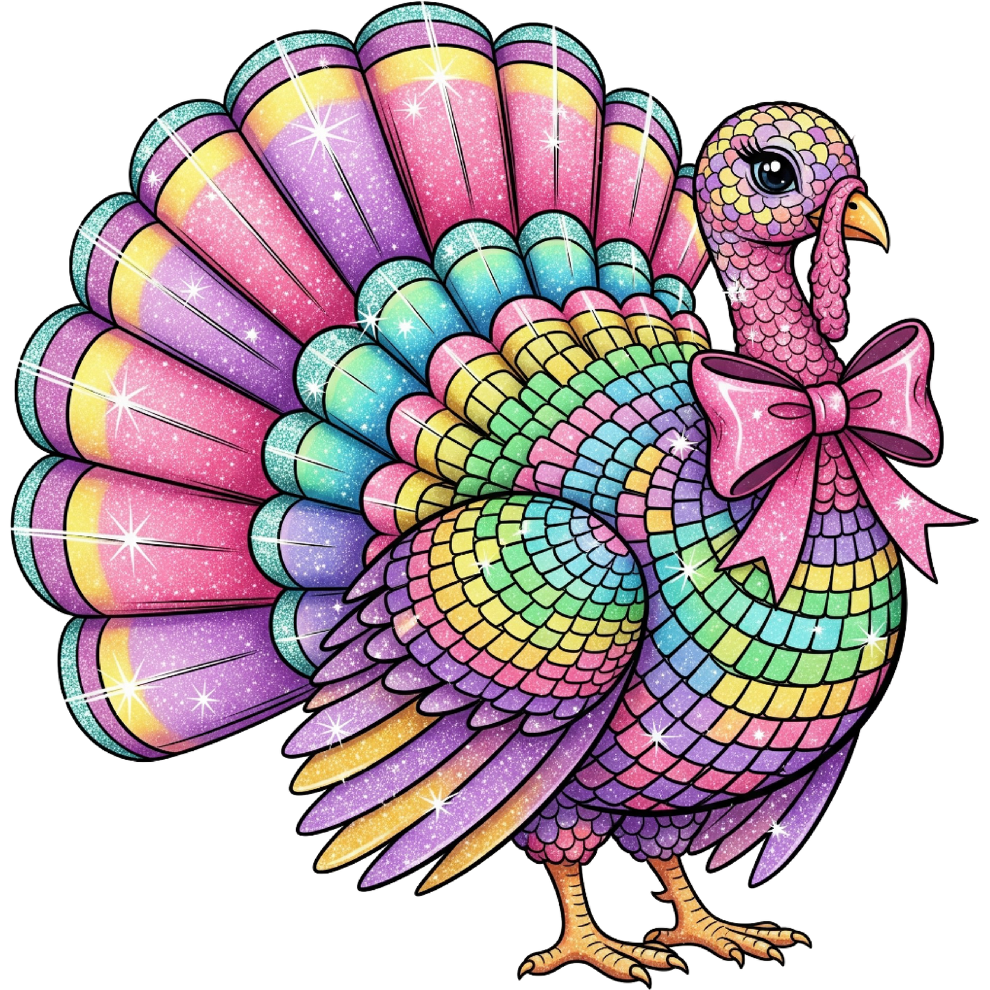 Vibrant Rainbow Turkey with Sparkles on Feathers art