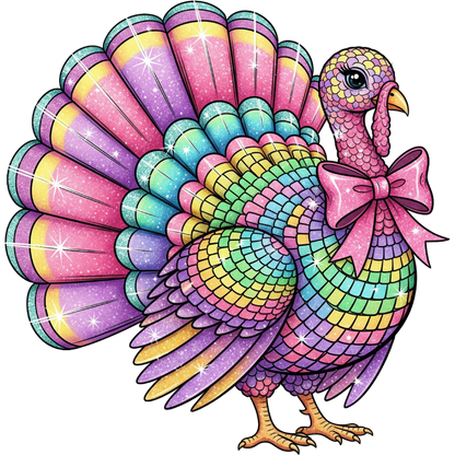 Vibrant Rainbow Turkey with Sparkles on Feathers art