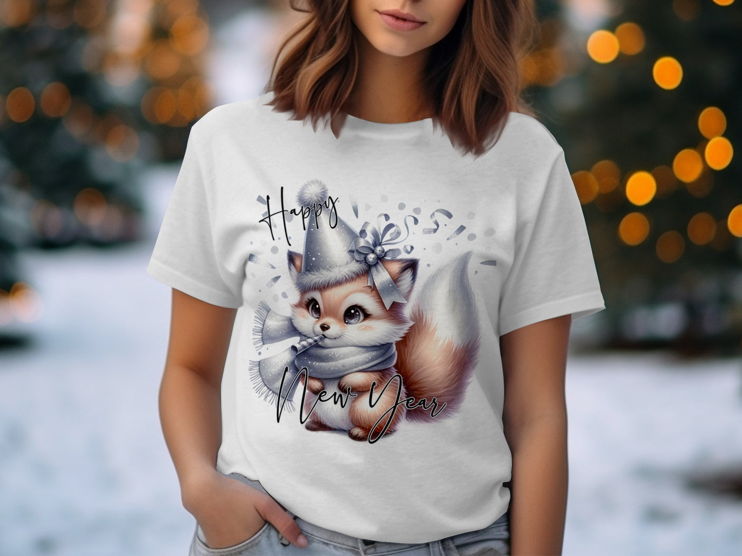 Happy New Year Cat with Winter Scarf T-Shirt product