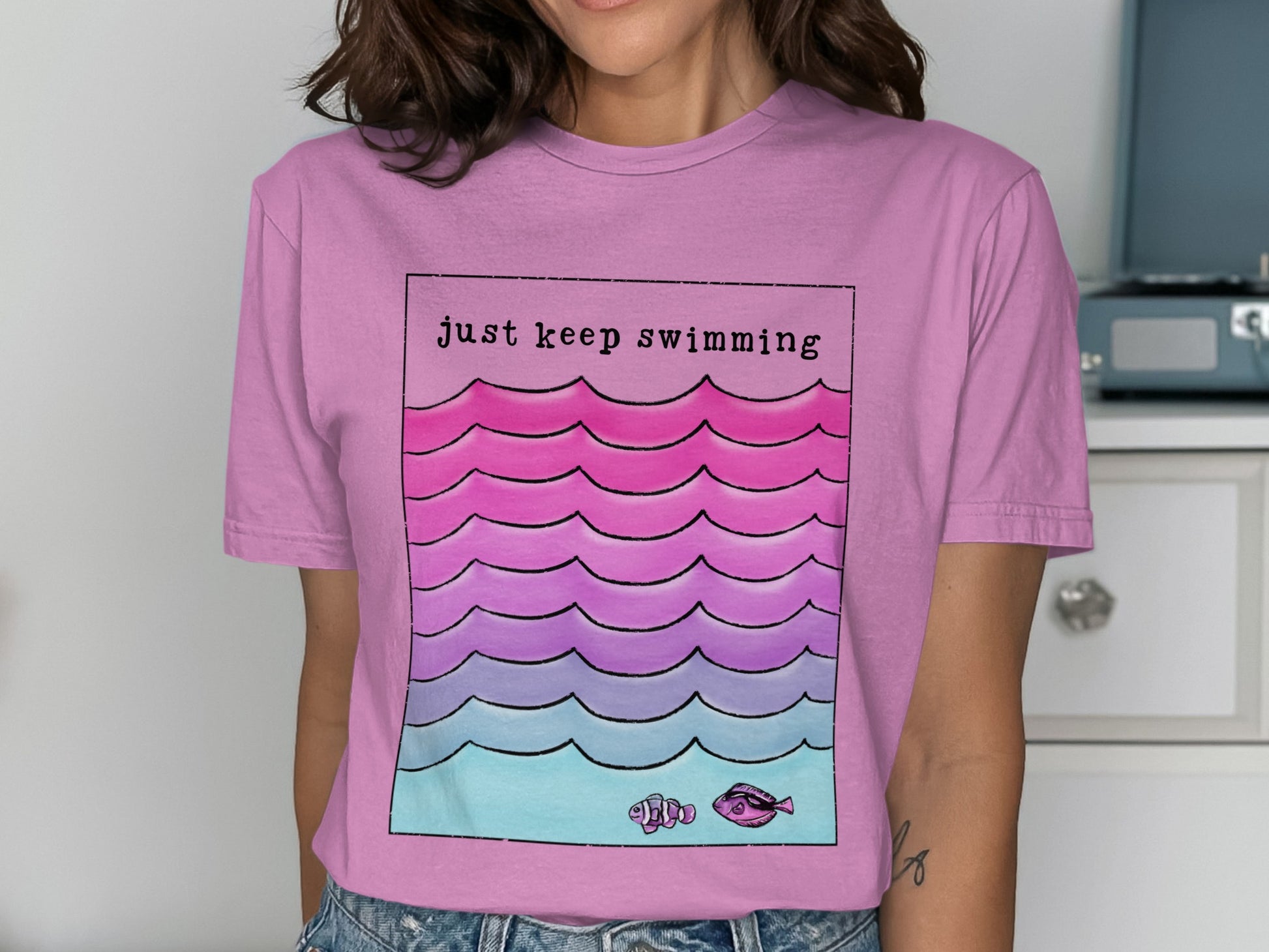 Just Keep Swimming Colorful Waves T-Shirt