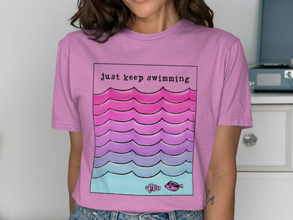 Just Keep Swimming Colorful Waves T-Shirt