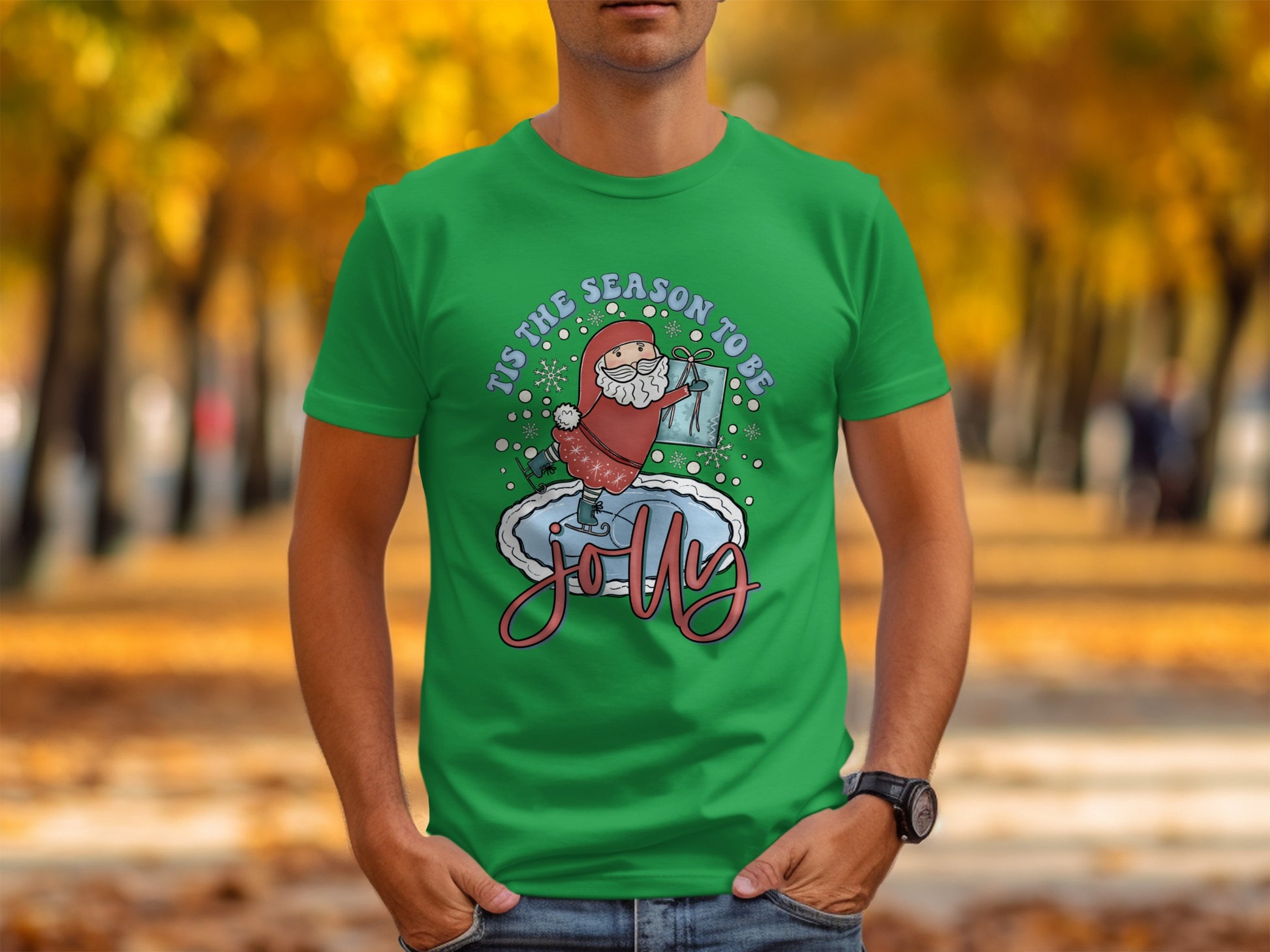 Green Festive Santa 'Tis The Season To Be Jolly Shirt