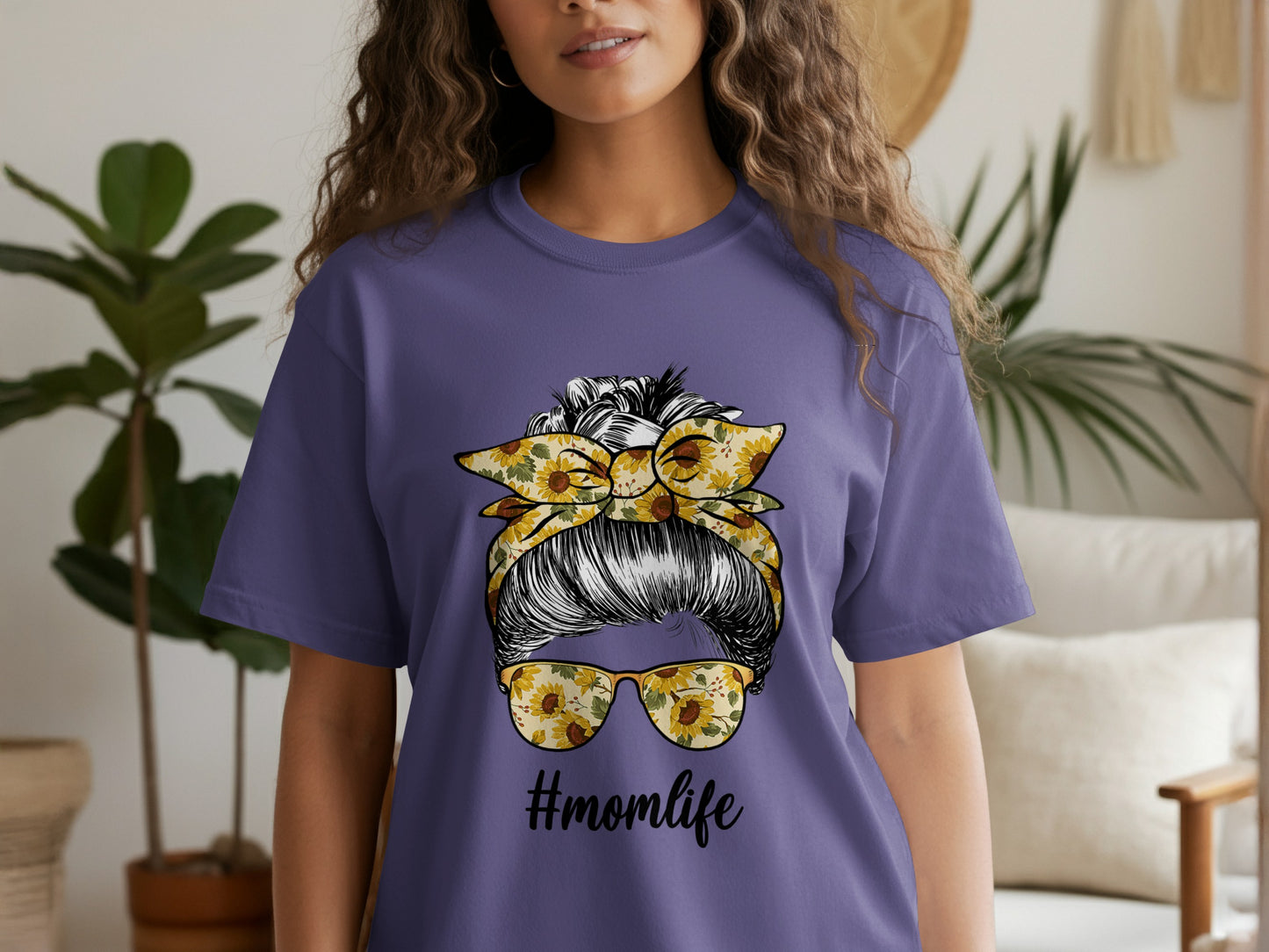 Stylish Casual Momlife Shirt with Floral Glasses Design