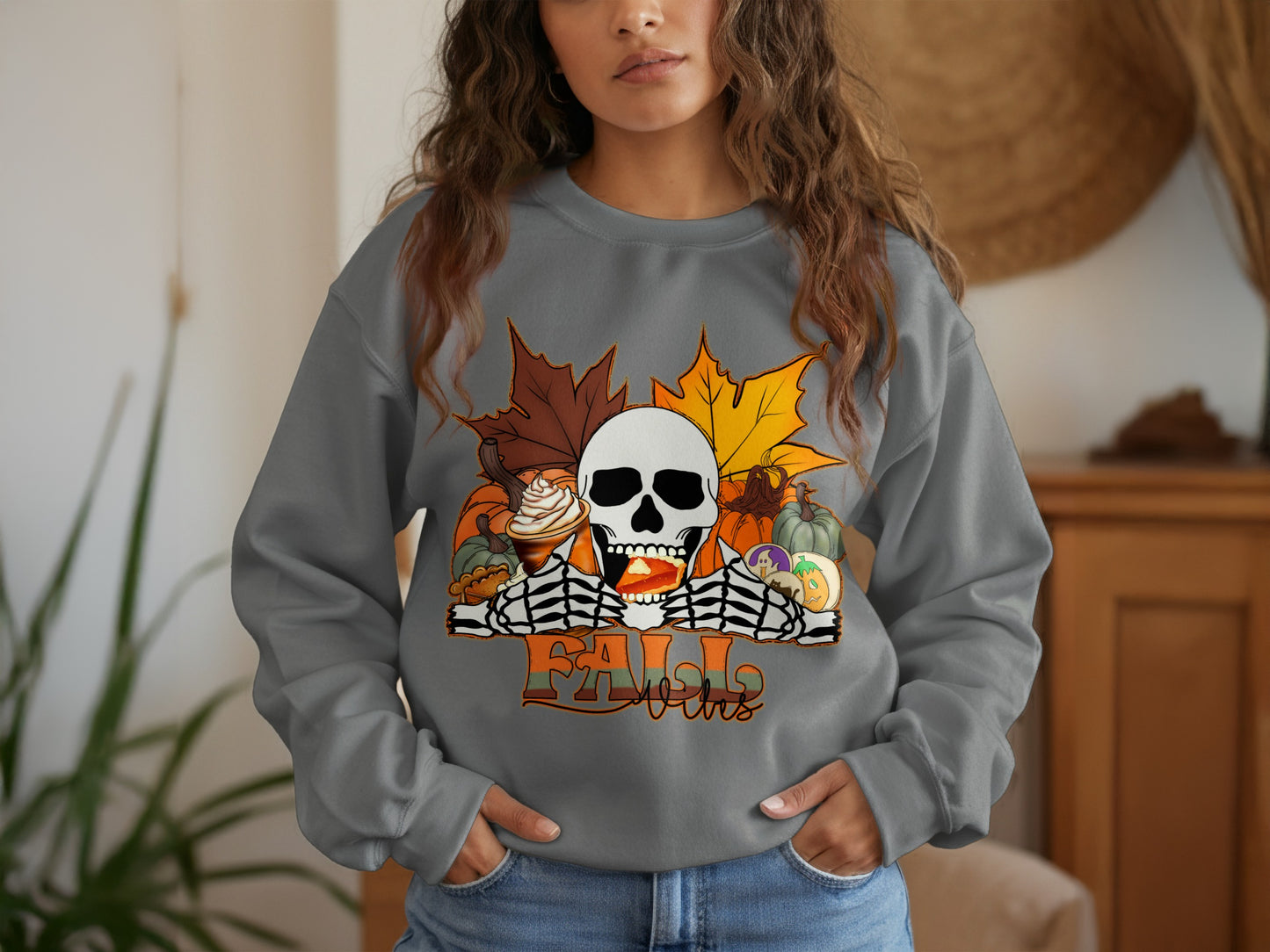 Fall Vibes Skull Pumpkin Autumn Sweatshirt