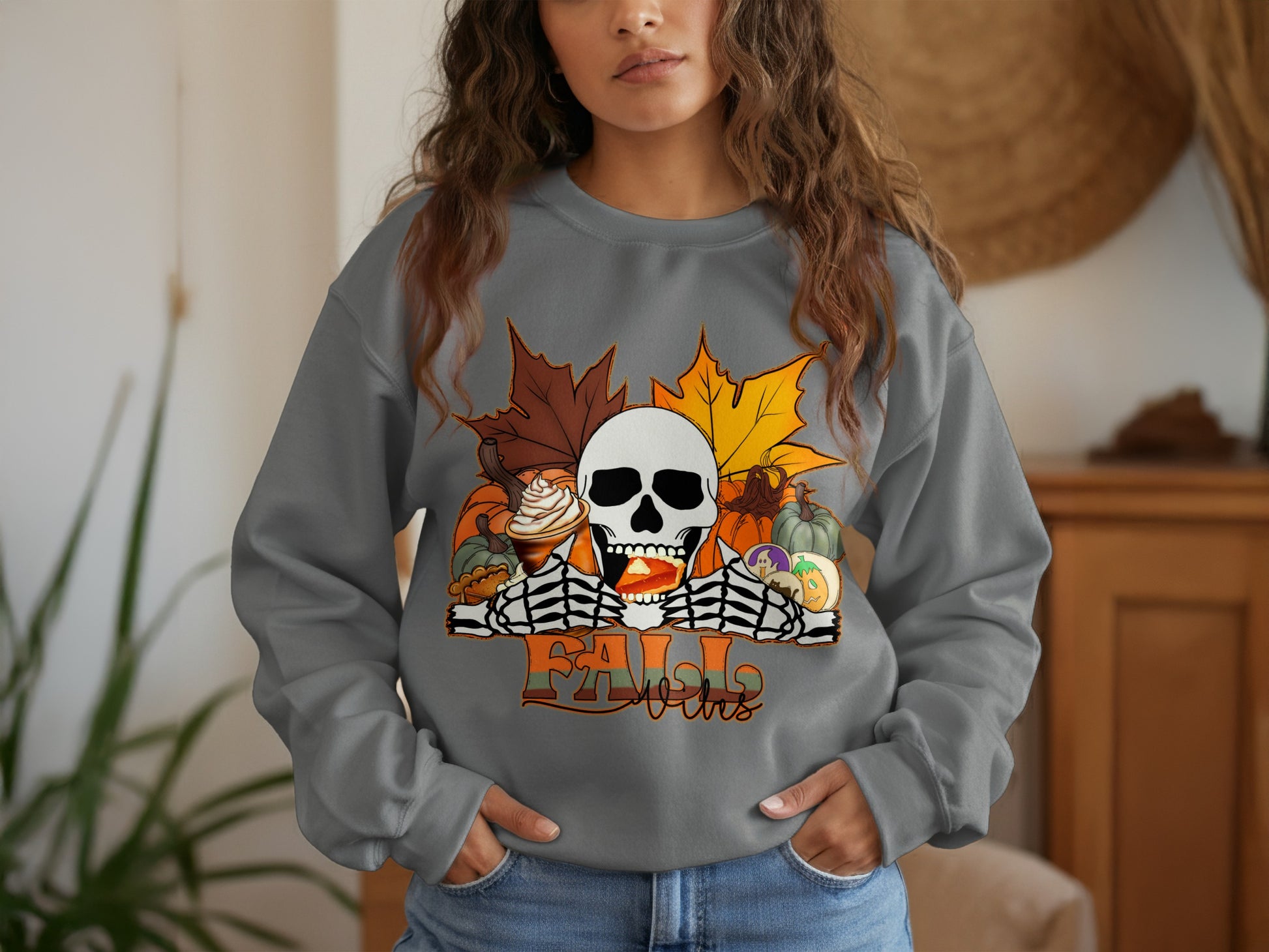 Fall Vibes Skull Pumpkin Autumn Sweatshirt