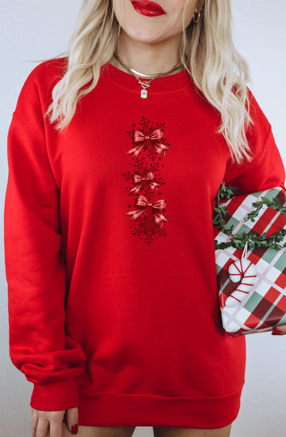 Festive Red Holiday Sweater with Christmas Bows Design