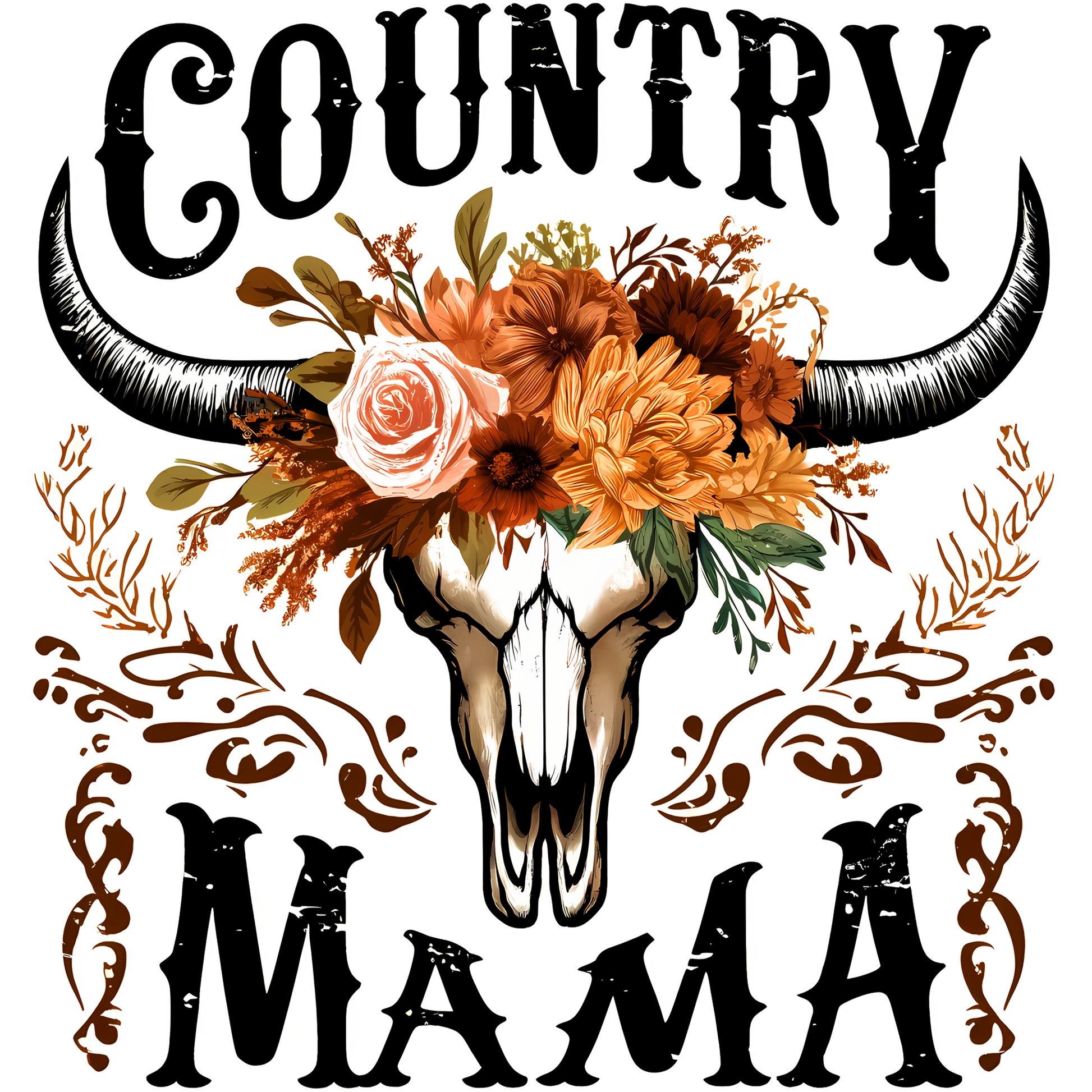 Country Mama Skull with Flowers Farmhouse Decor