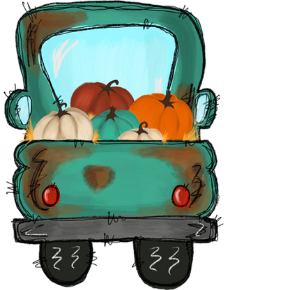 Vintage Truck with Colorful Pumpkins Illustration