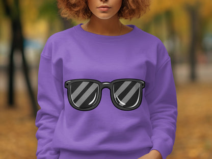 Purple Sweatshirt with Stylish Sunglasses Graphic