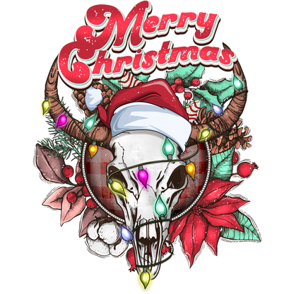 Merry Christmas Skull with Santa Hat Drawing Poster