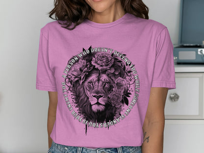 Lion with Floral Design Motivational Quote T-shirt