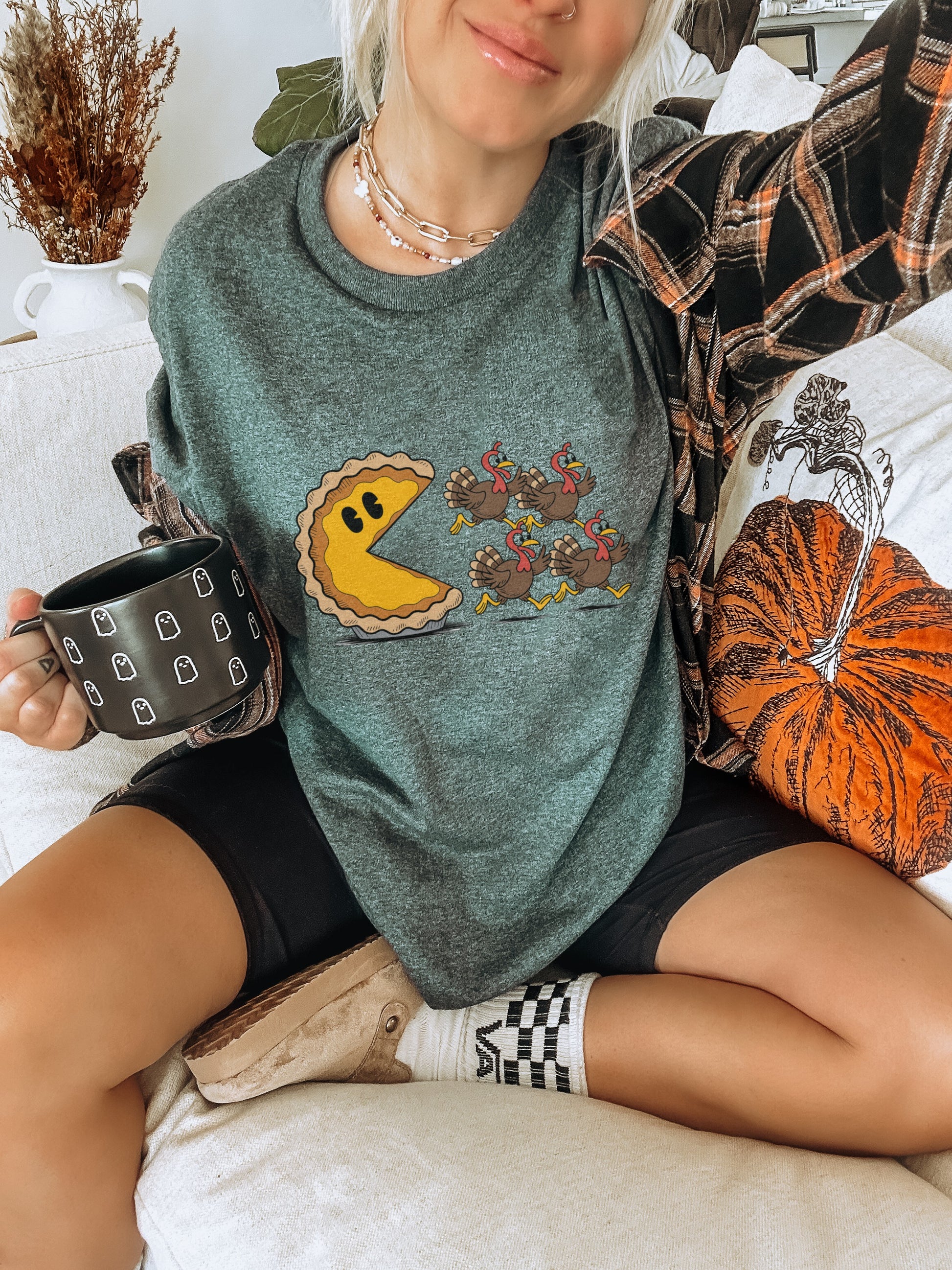 Pacman Game Eating Turkeys Graphic Tee