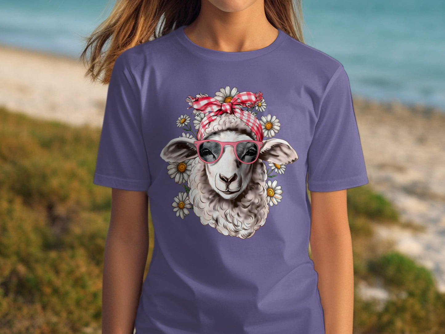 Stylish Sheep With Sunglasses And Red Bow T-Shirt