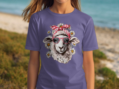 Stylish Sheep With Sunglasses And Red Bow T-Shirt