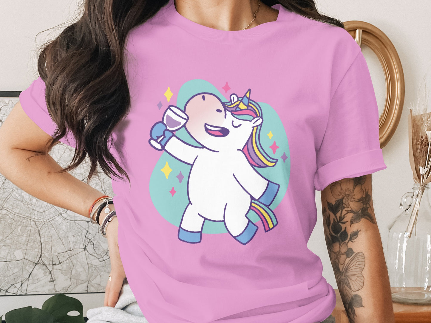 Funny Unicorn Drinking Graphic Tee for Women