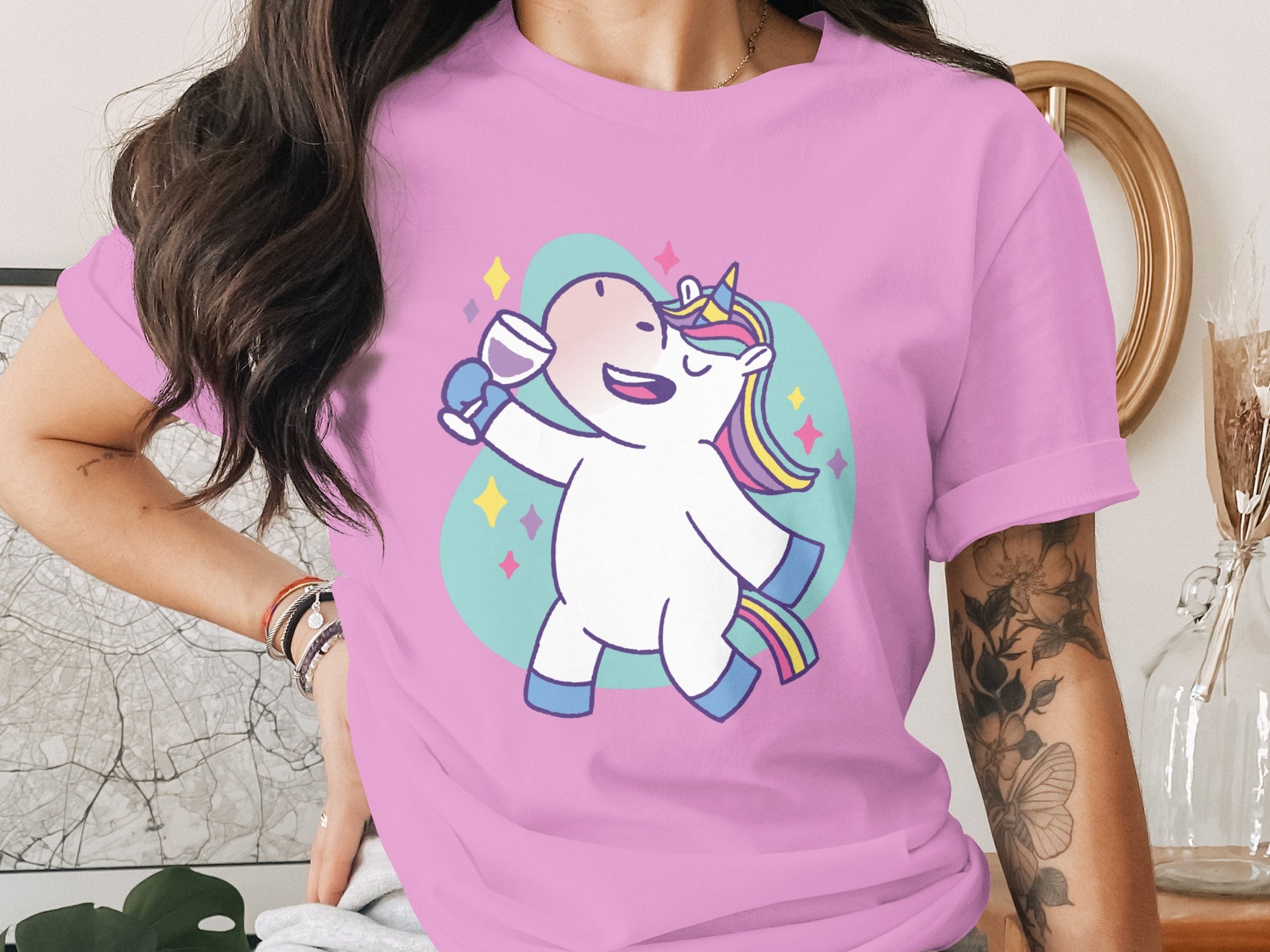 Funny Unicorn Drinking Graphic Tee for Women