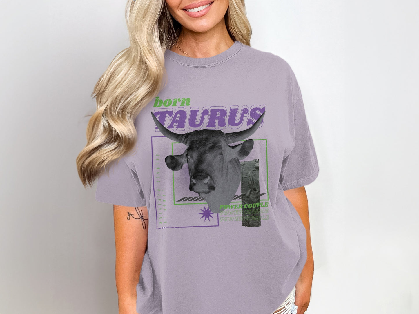 Born Taurus Cow Print Oversized Graphic T-Shirt