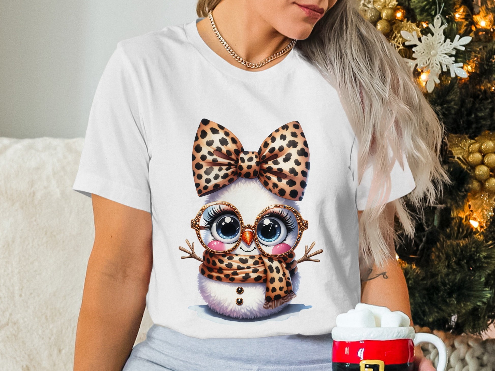 Cute Owl with Leopard Bow and Scarf Design Shirt