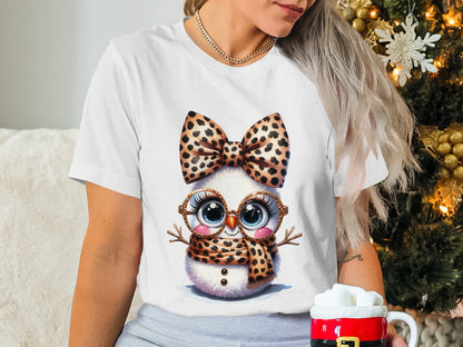Cute Owl with Leopard Bow and Scarf Design Shirt