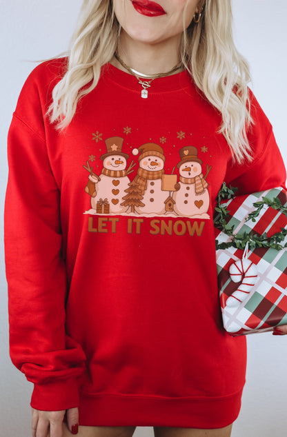 Let It Snow Snowmen Graphic Red Sweatshirt