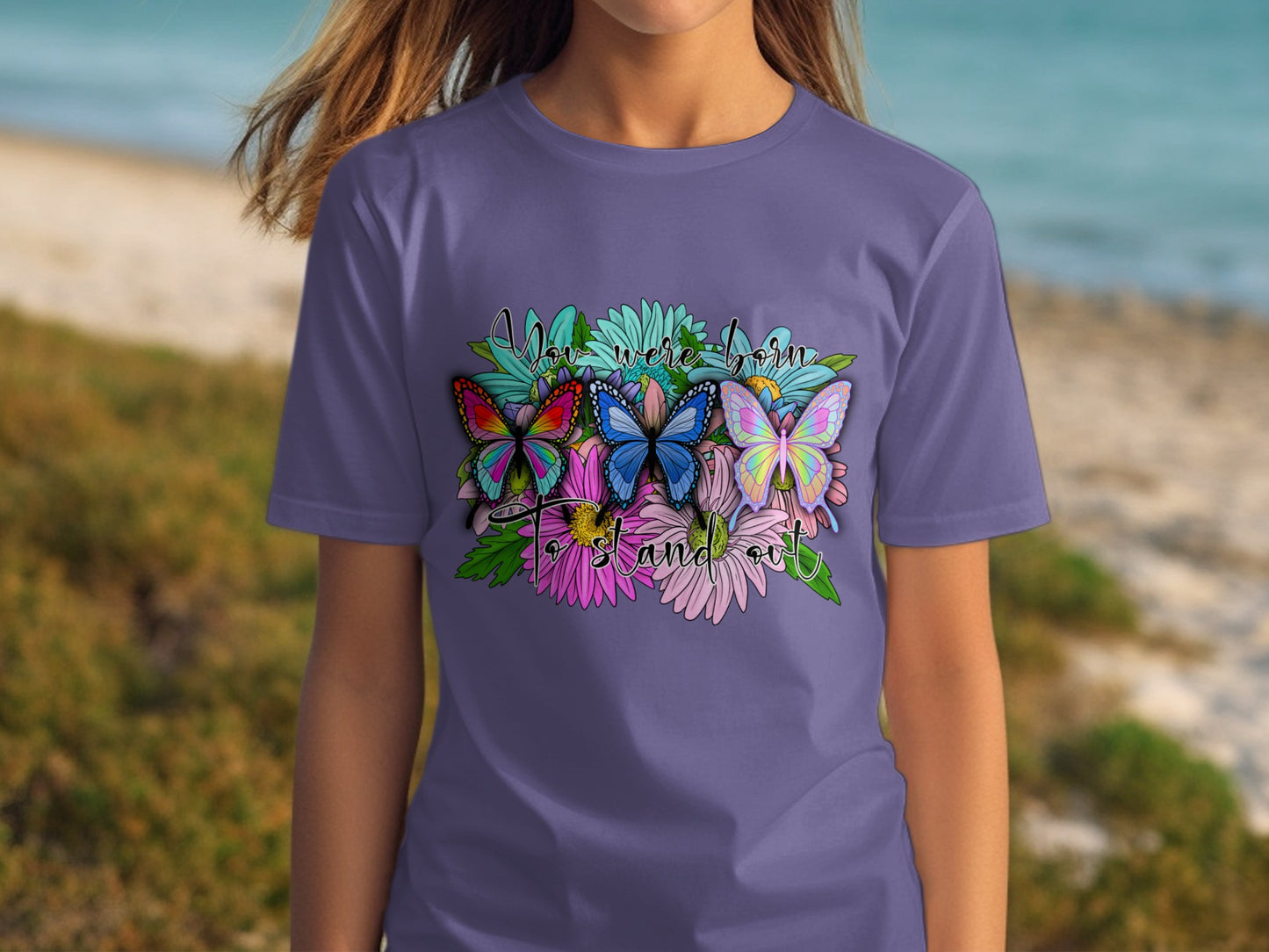 Colorful Butterflies and Flowers Design T-shirt