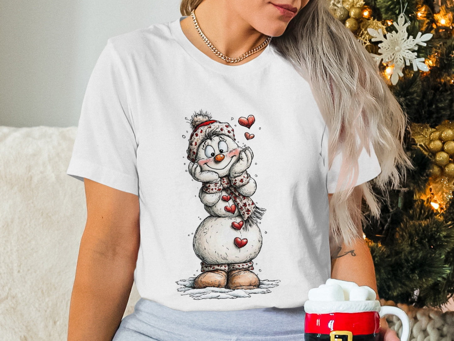 Cute Festive Snowman Graphic White Holiday Shirt