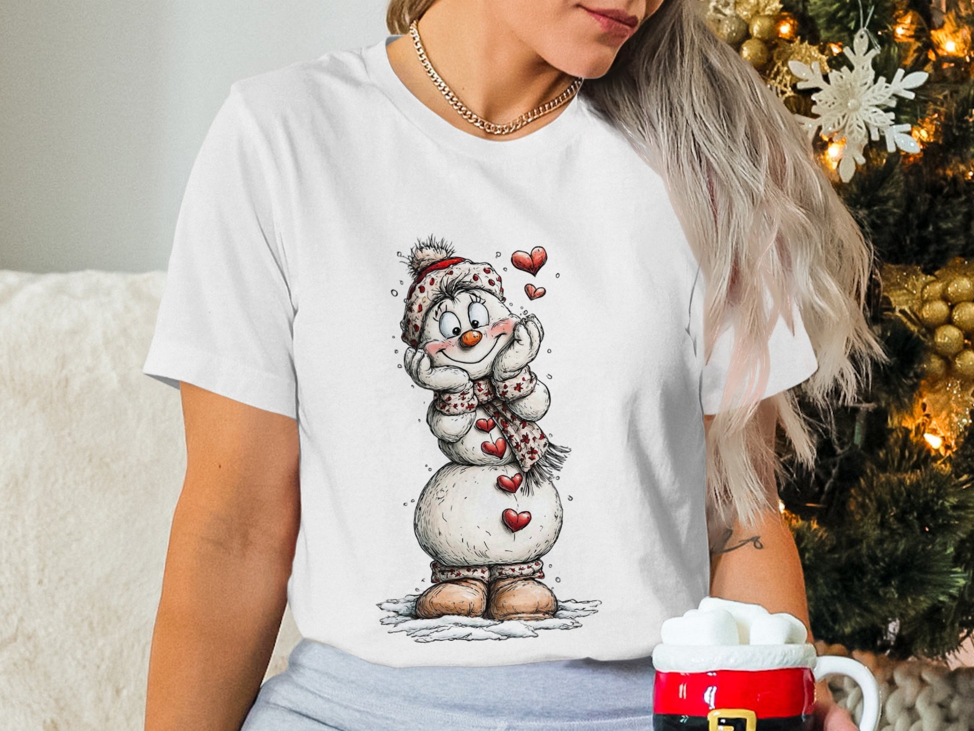 Cute Festive Snowman Graphic White Holiday Shirt
