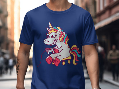 Rainbow Unicorn Playing Video Games T-Shirt