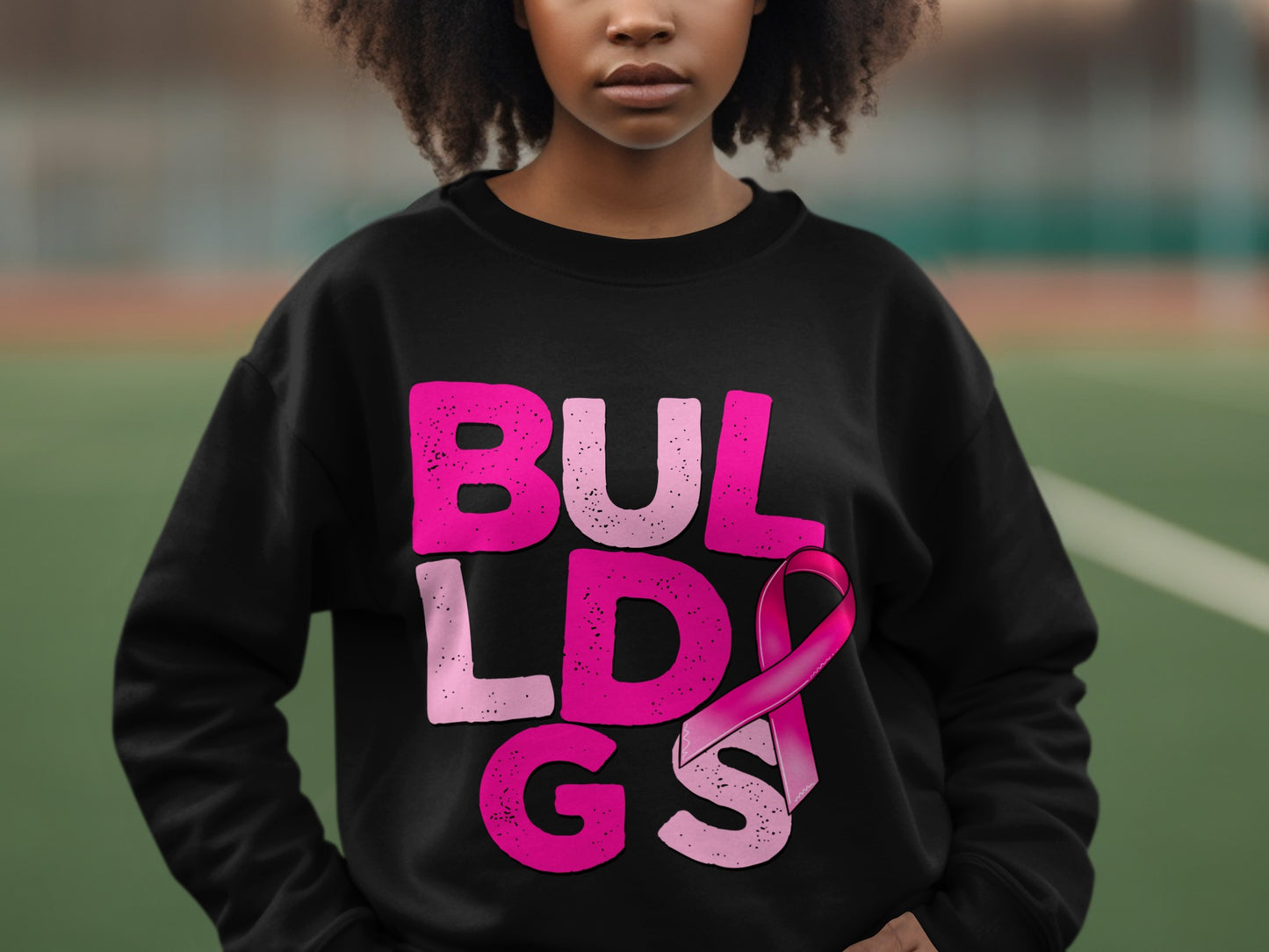 Bulldogs Pink Ribbon Awareness Graphic Sweatshirt