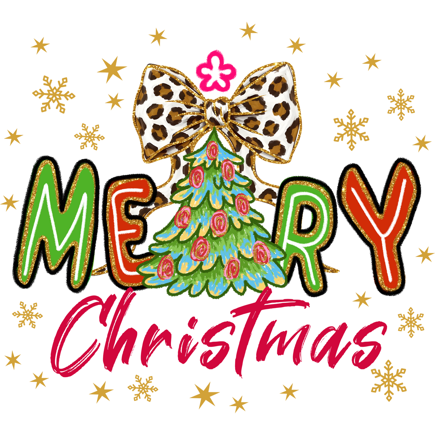 Festive Merry Christmas with Cheetah Bow Design