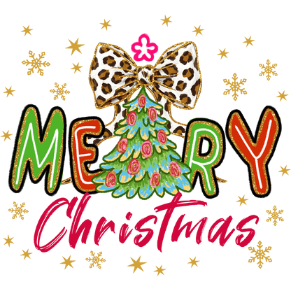 Festive Merry Christmas with Cheetah Bow Design