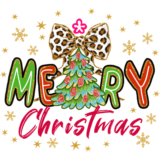 Festive Merry Christmas with Cheetah Bow Design