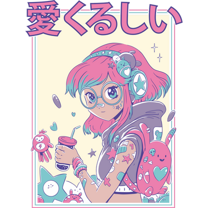 Cute Girl with Colorful Accessories Anime Art Print