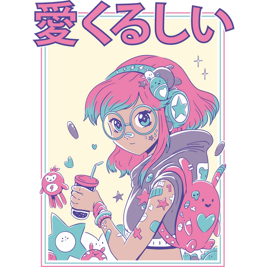 Cute Girl with Colorful Accessories Anime Art Print