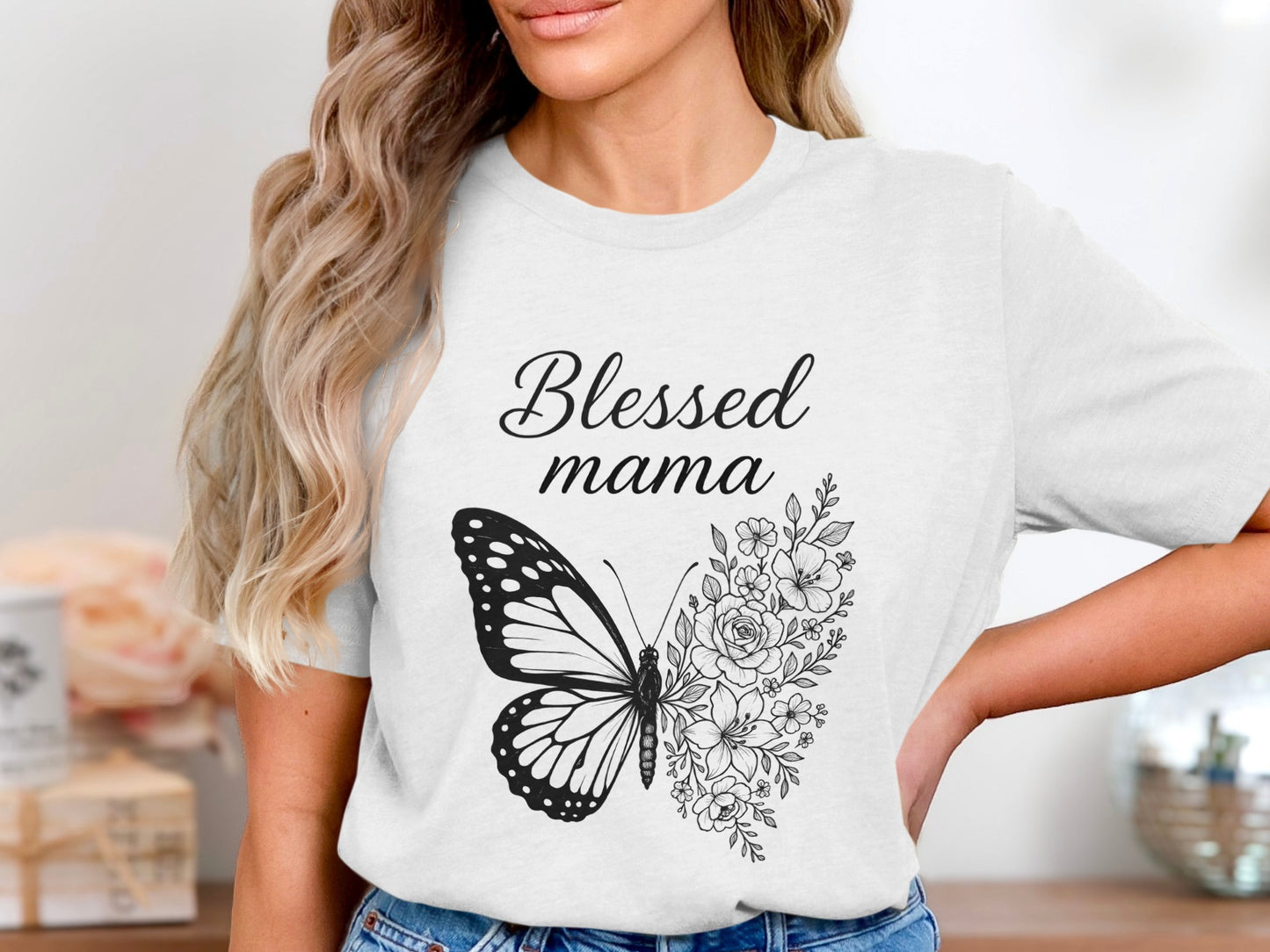 Blessed Mama Butterfly Design Tee