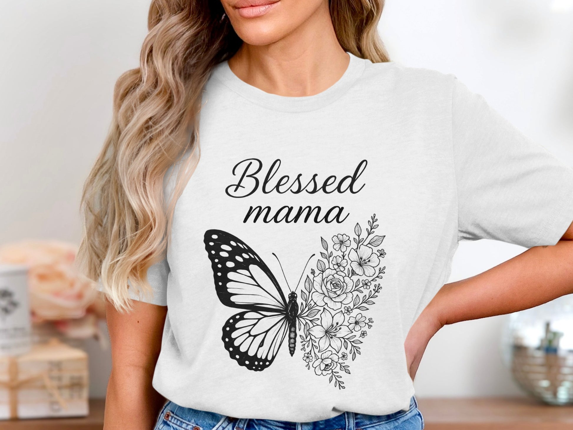 Blessed Mama Butterfly Design Tee