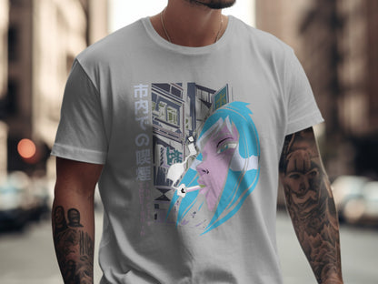 Smoking in City Anime Graphic T-Shirt