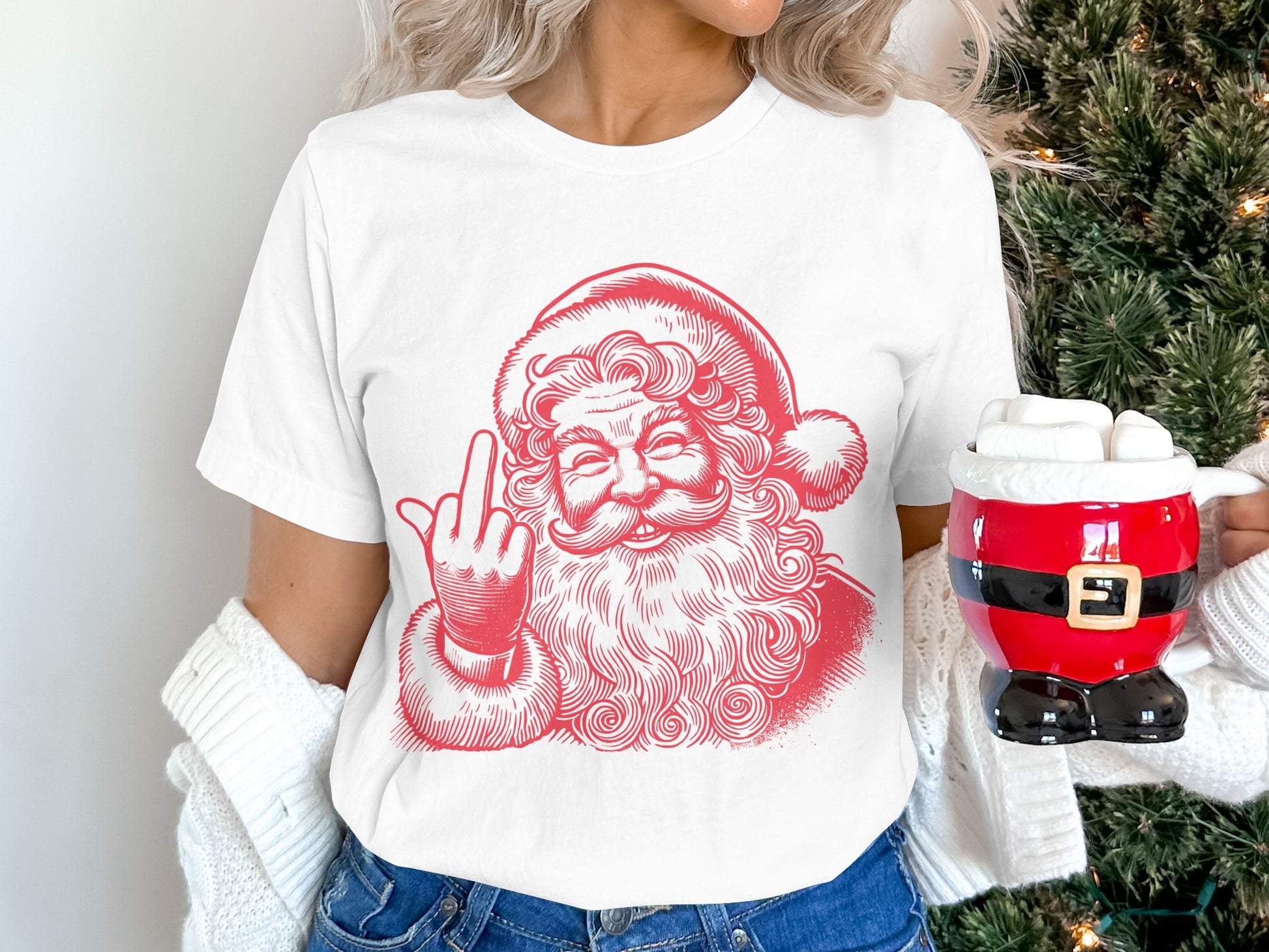 Santa Flipping The Bird Funny Christmas Shirt