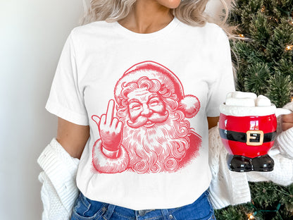 Santa Flipping The Bird Funny Christmas Shirt