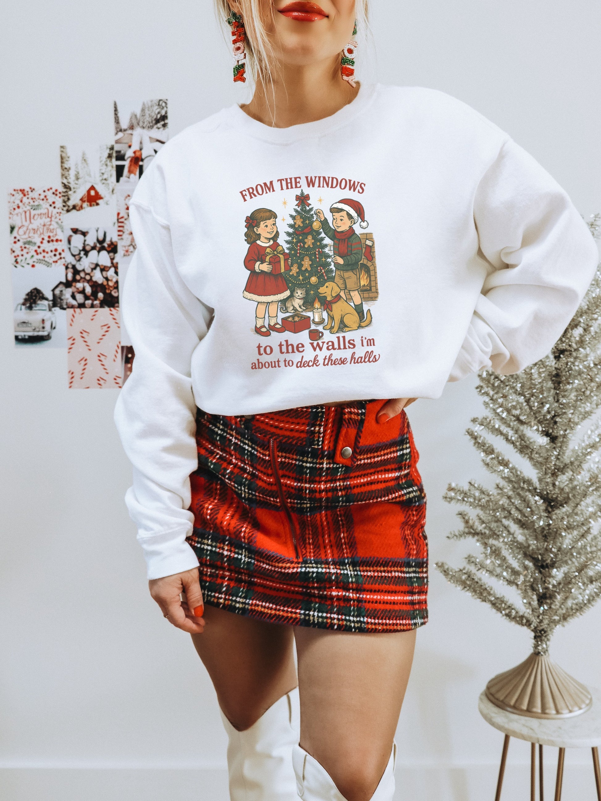 Festive Holiday Sweatshirt With Christmas Tree Design