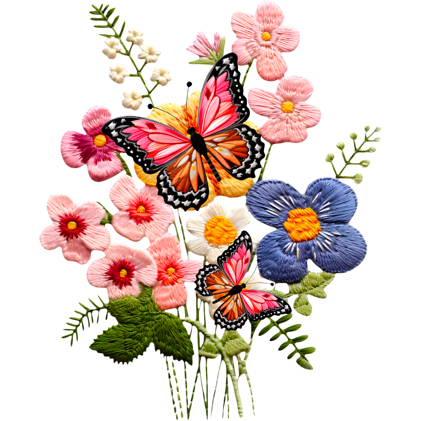 Vibrant Floral and Butterfly Embroidery Design Art