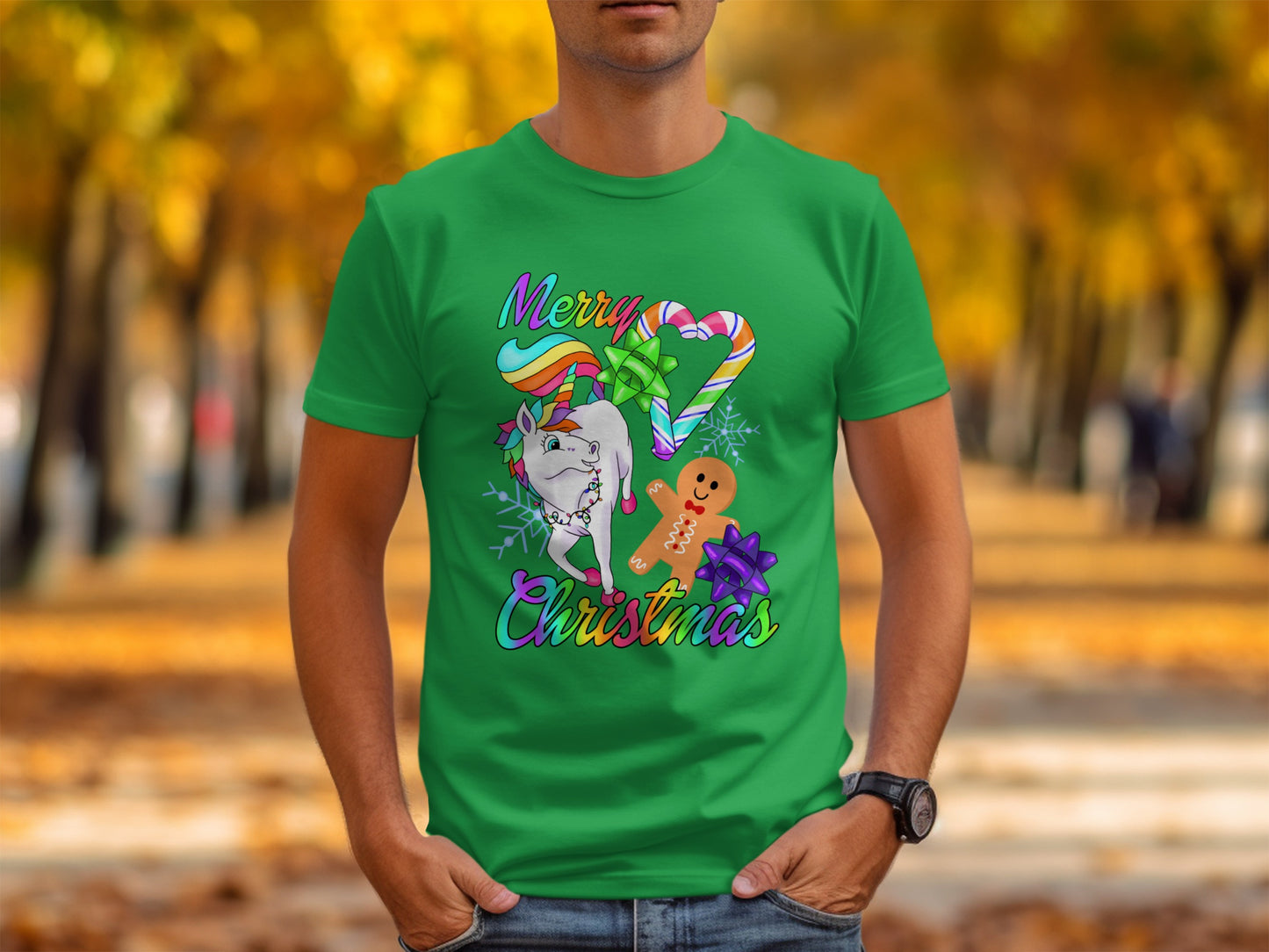Merry Christmas Shirt with Candy Cane and Gingerbread design
