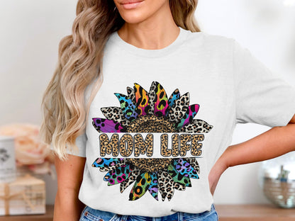 Fun Colorful Leopard Print Shirt with Mom Life Design