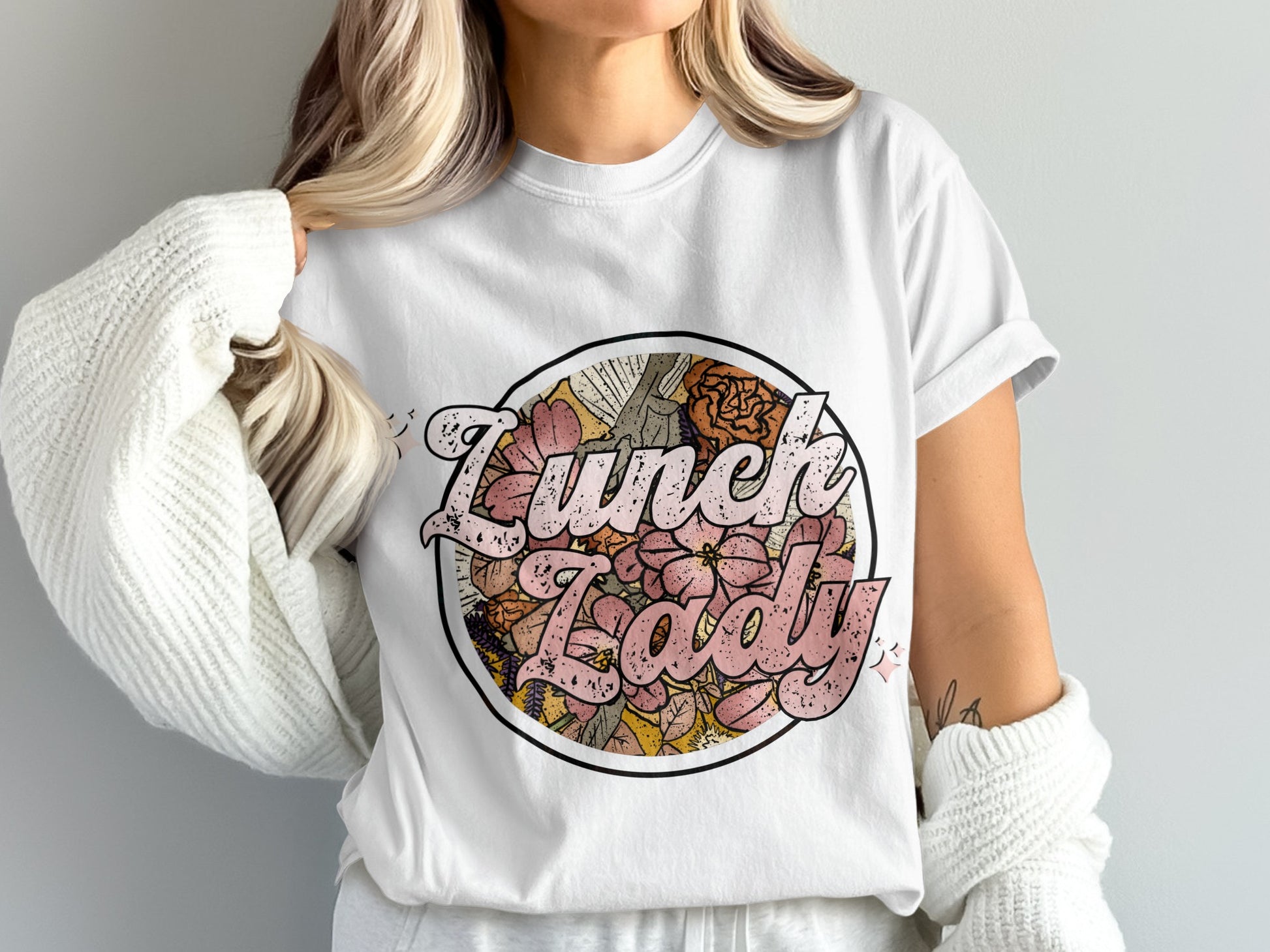 Lunch Lady Floral Graphic Round Neck T-Shirt