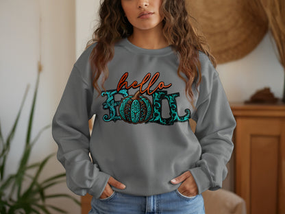 Hello Fall Sweatshirt with Festive Pumpkin Design