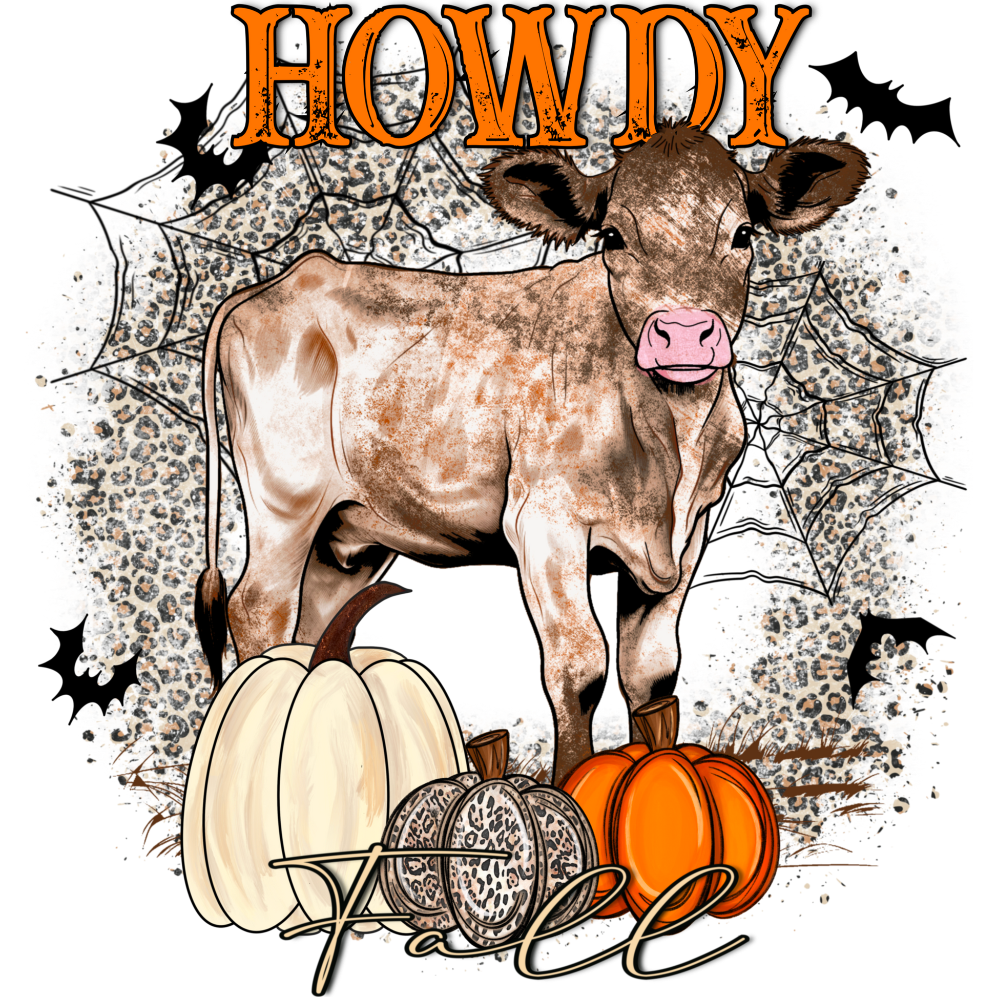 Howdy Fall with Cows and Pumpkins Art Print